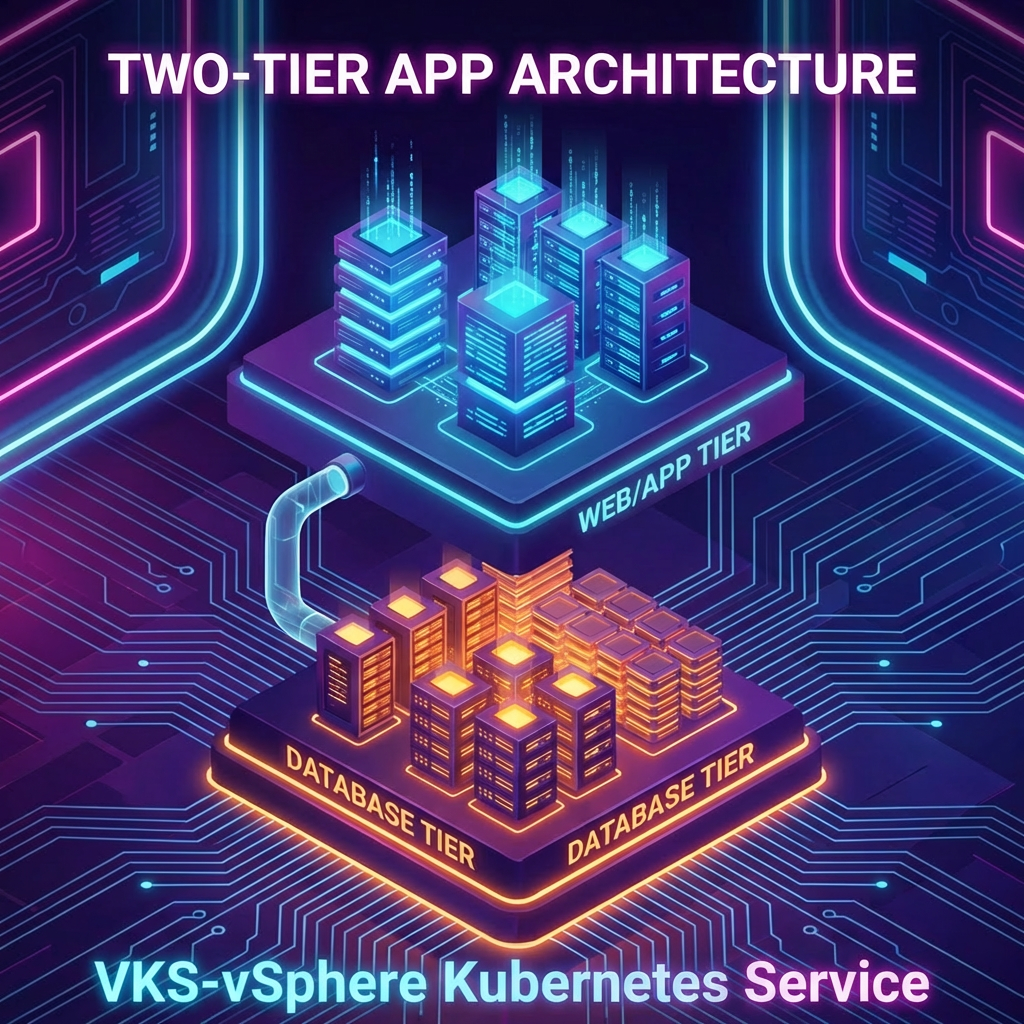 Diagram showing Two-Tier App Architecture with Web/App Tier and Database Tier server platforms.